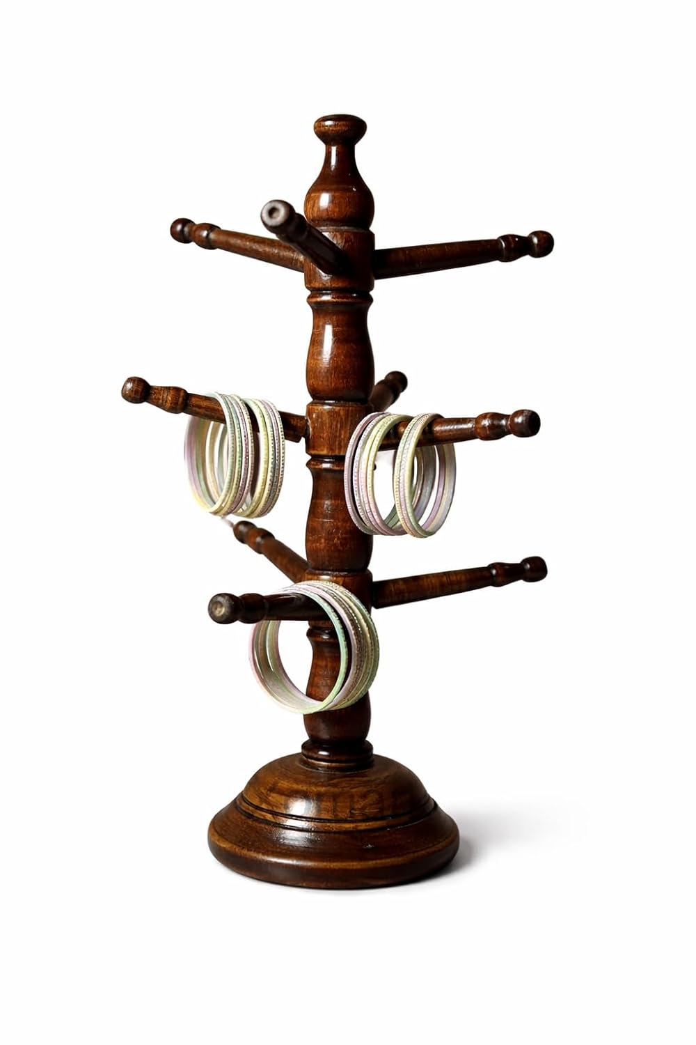 XOMARK Wooden Bangle Stand for Women, 3-Tier Rotating Bracelet Holder & Bangle Organizer, Jewelry Display Stand for Bangles, Watches & Accessories, Dressing Table Organizer, Handmade Jewelry Stand